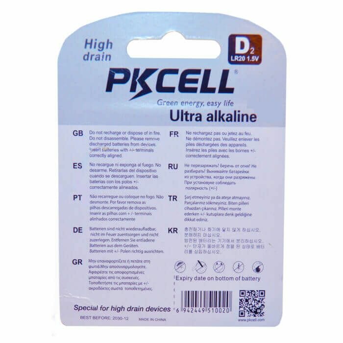2 STK PKCELL D batterier alkaline