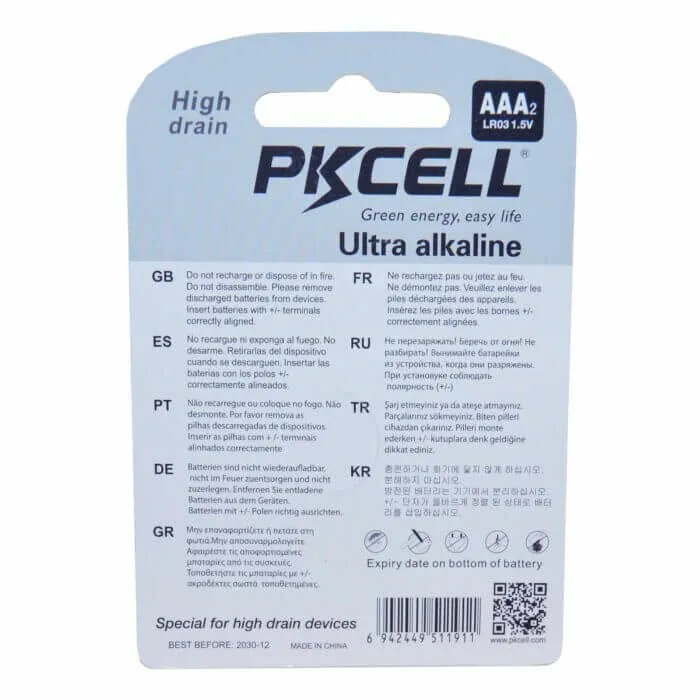 2 STK PKCELL AAA batterier alkaline